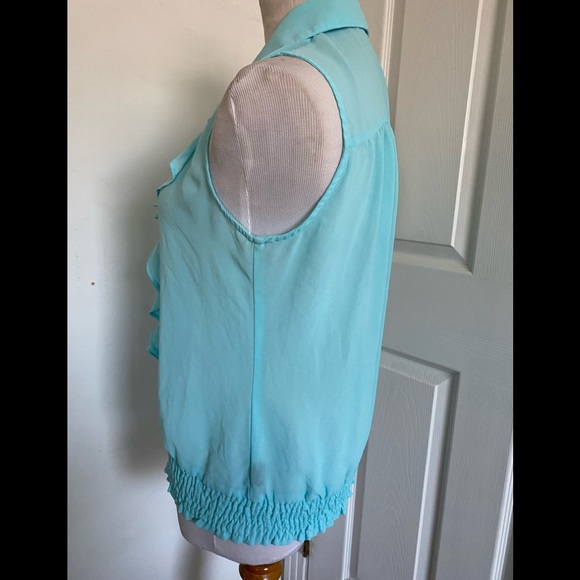 SOLD  Mine Teal Blouson Ruffle Front Blouse - Picture 7 of 11